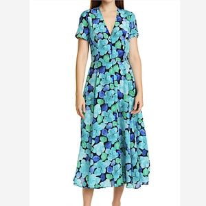 DYVNA  Print Button Front Midi Dress - Blue Tonal Leaves